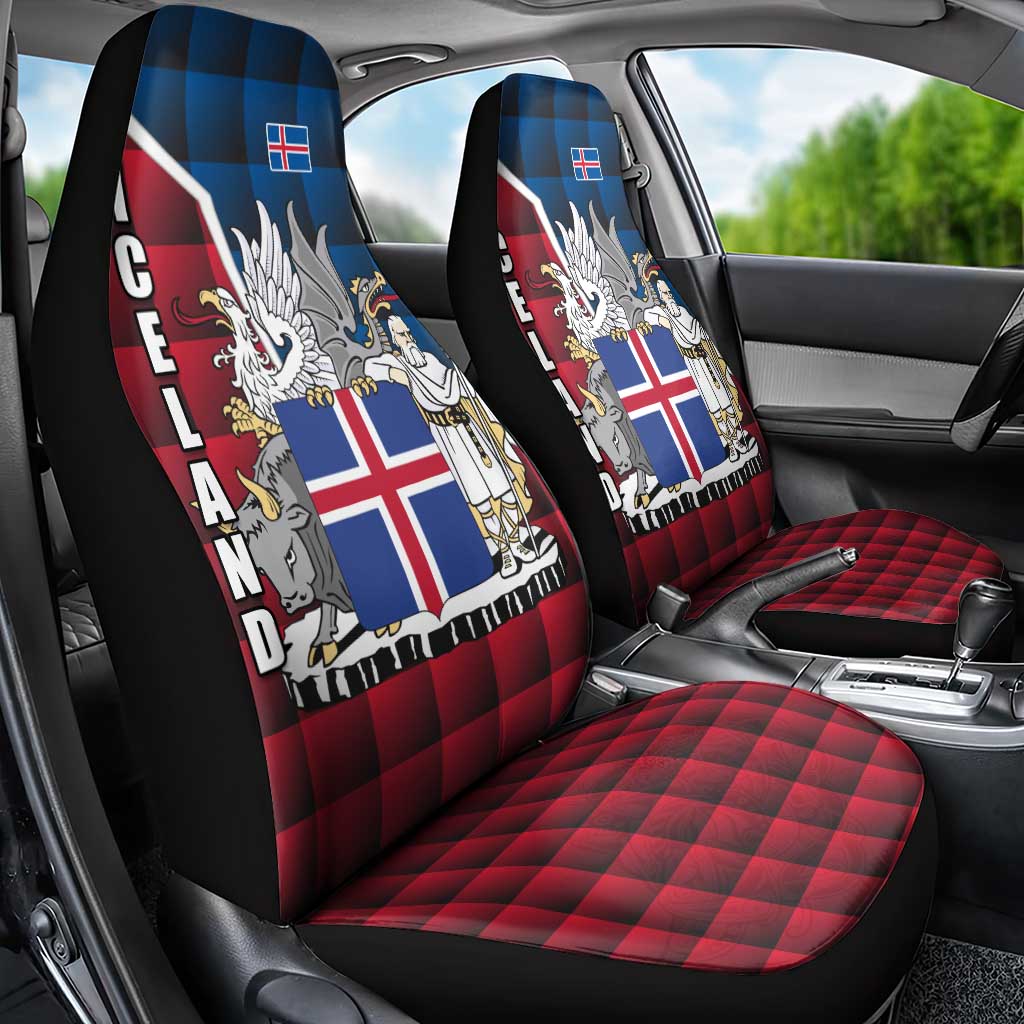Iceland Crest Car Seat Cover with Viking Dragon and Icelandic Flag Plaid Pattern - Wonder Print Shop