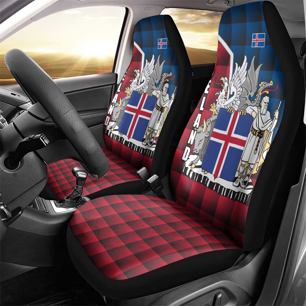 Iceland Crest Car Seat Cover with Viking Dragon and Icelandic Flag Plaid Pattern - Wonder Print Shop