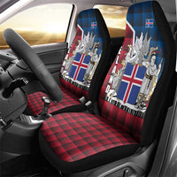 Iceland Crest Car Seat Cover with Viking Dragon and Icelandic Flag Plaid Pattern - Wonder Print Shop