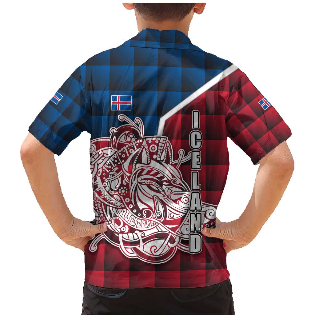 Iceland Crest Family Matching Mermaid Dress and Hawaiian Shirt with Viking Dragon and Icelandic Flag Plaid Pattern - Wonder Print Shop