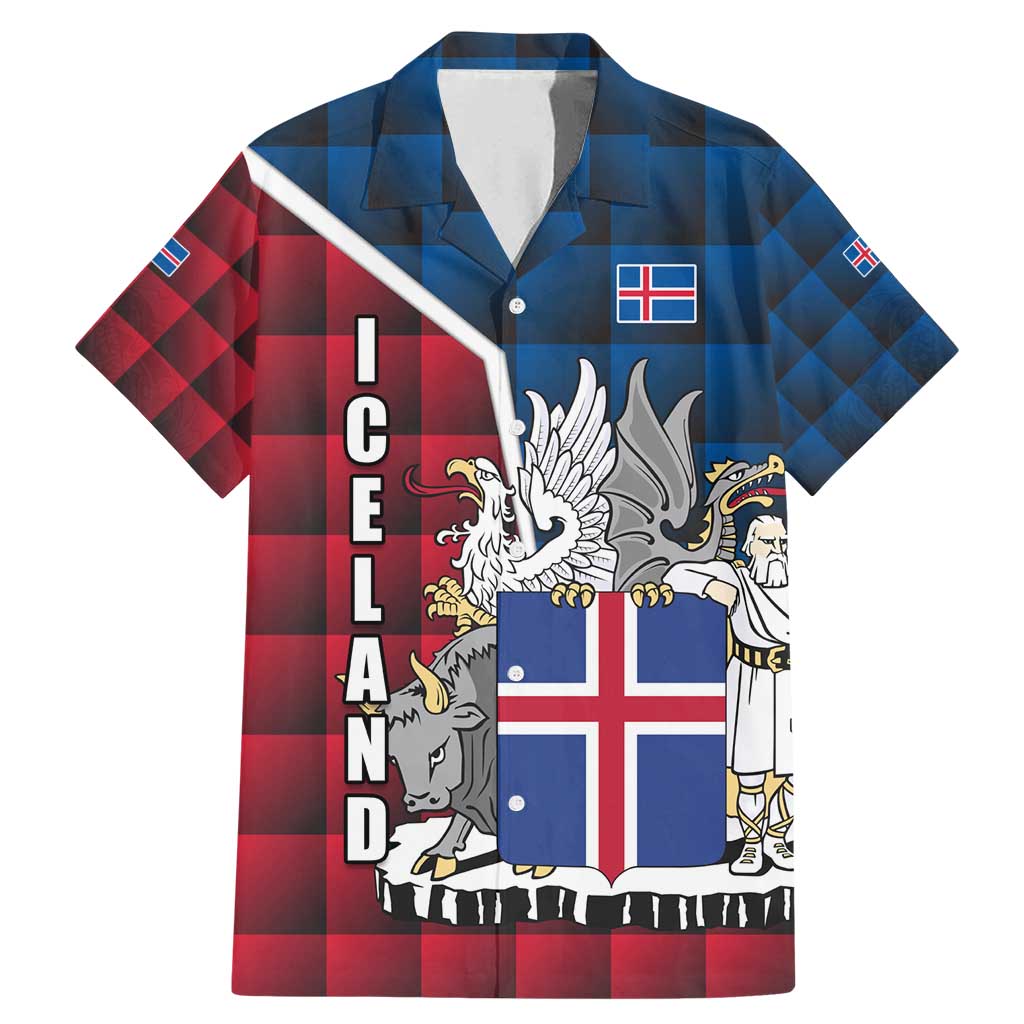 Iceland Crest Family Matching Mermaid Dress and Hawaiian Shirt with Viking Dragon and Icelandic Flag Plaid Pattern - Wonder Print Shop