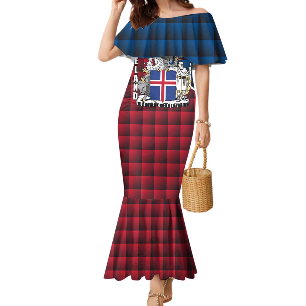 Iceland Crest Family Matching Mermaid Dress and Hawaiian Shirt with Viking Dragon and Icelandic Flag Plaid Pattern - Wonder Print Shop