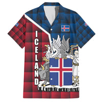 Iceland Crest Family Matching Off The Shoulder Long Sleeve Dress and Hawaiian Shirt with Viking Dragon and Icelandic Flag Plaid Pattern - Wonder Print Shop