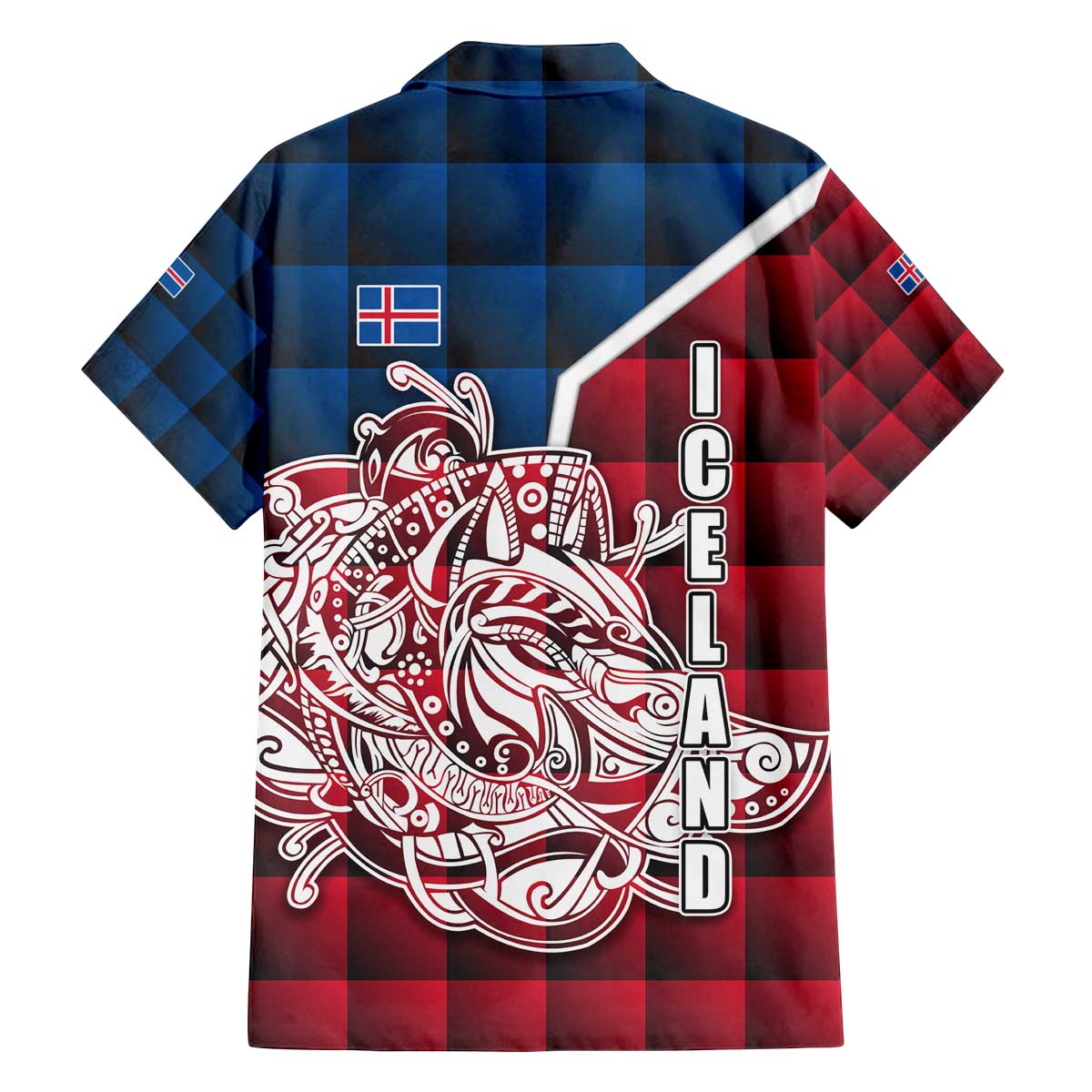Iceland Crest Family Matching Off The Shoulder Long Sleeve Dress and Hawaiian Shirt with Viking Dragon and Icelandic Flag Plaid Pattern - Wonder Print Shop