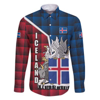Iceland Crest Family Matching Off The Shoulder Long Sleeve Dress and Hawaiian Shirt with Viking Dragon and Icelandic Flag Plaid Pattern - Wonder Print Shop