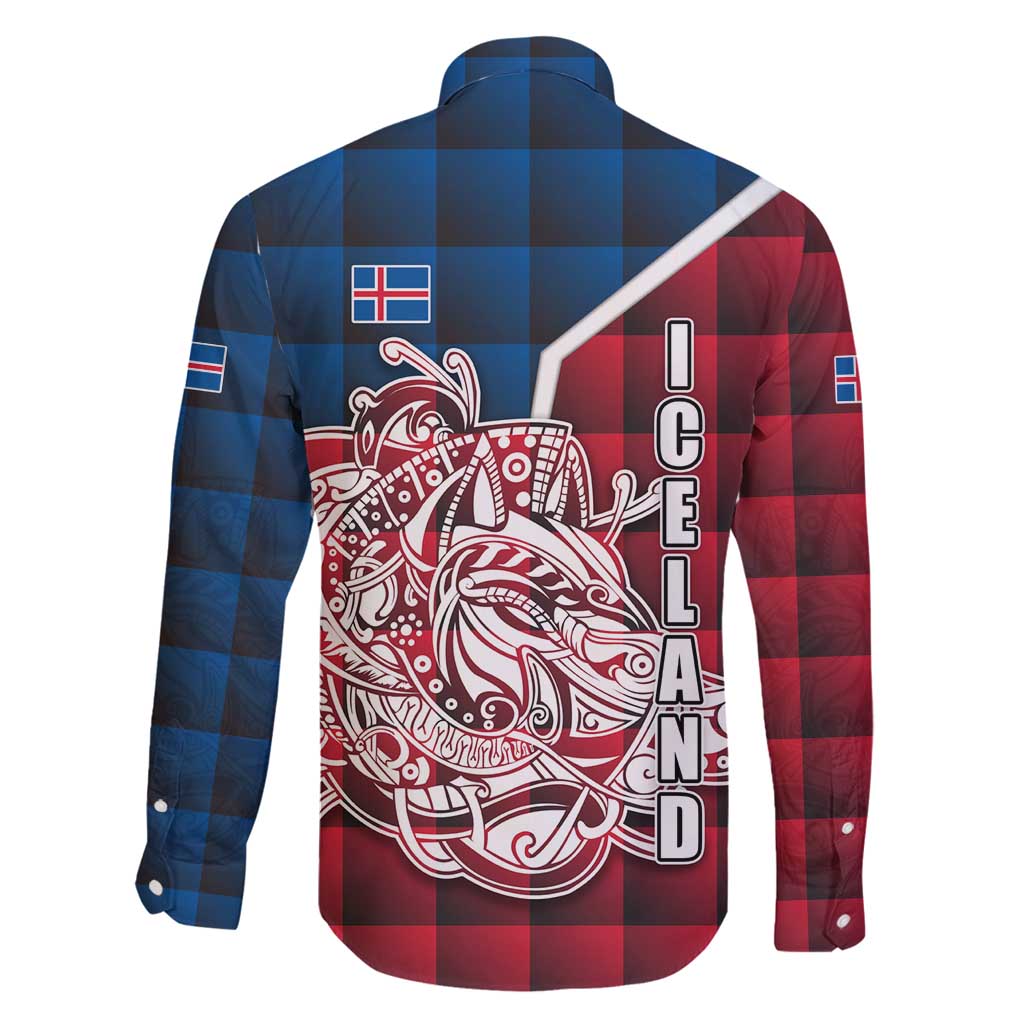 Iceland Crest Family Matching Off Shoulder Maxi Dress and Hawaiian Shirt with Viking Dragon and Icelandic Flag Plaid Pattern - Wonder Print Shop