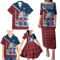 Iceland Crest Family Matching Puletasi and Hawaiian Shirt with Viking Dragon and Icelandic Flag Plaid Pattern - Wonder Print Shop