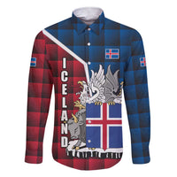 Iceland Crest Family Matching Short Sleeve Bodycon Dress and Hawaiian Shirt with Viking Dragon and Icelandic Flag Plaid Pattern - Wonder Print Shop