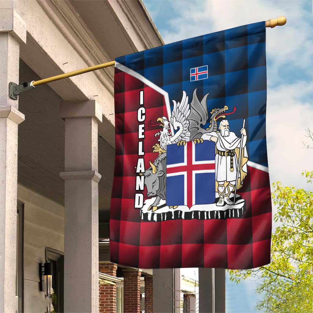 Iceland Crest Garden Flag with Viking Dragon and Icelandic Flag Plaid Pattern - Wonder Print Shop