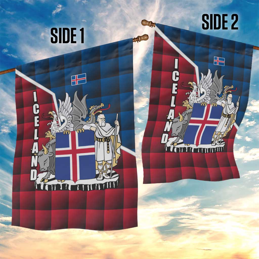 Iceland Crest Garden Flag with Viking Dragon and Icelandic Flag Plaid Pattern - Wonder Print Shop