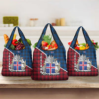 Iceland Crest Grocery Bag with Viking Dragon and Icelandic Flag Plaid Pattern - Wonder Print Shop
