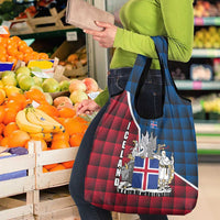 Iceland Crest Grocery Bag with Viking Dragon and Icelandic Flag Plaid Pattern - Wonder Print Shop