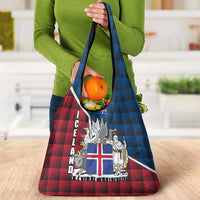 Iceland Crest Grocery Bag with Viking Dragon and Icelandic Flag Plaid Pattern - Wonder Print Shop