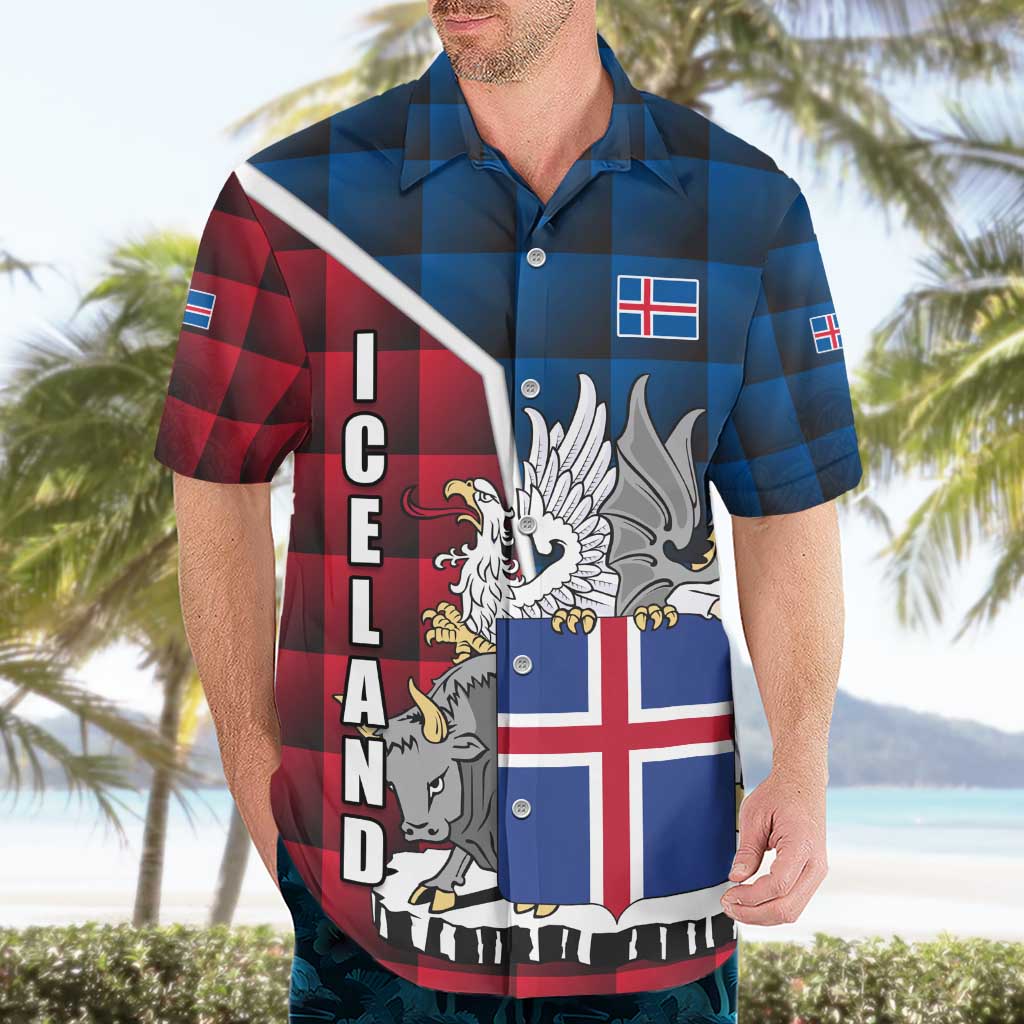 Iceland Crest Hawaiian Shirt with Viking Dragon and Icelandic Flag Plaid Pattern - Wonder Print Shop