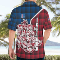 Iceland Crest Hawaiian Shirt with Viking Dragon and Icelandic Flag Plaid Pattern - Wonder Print Shop