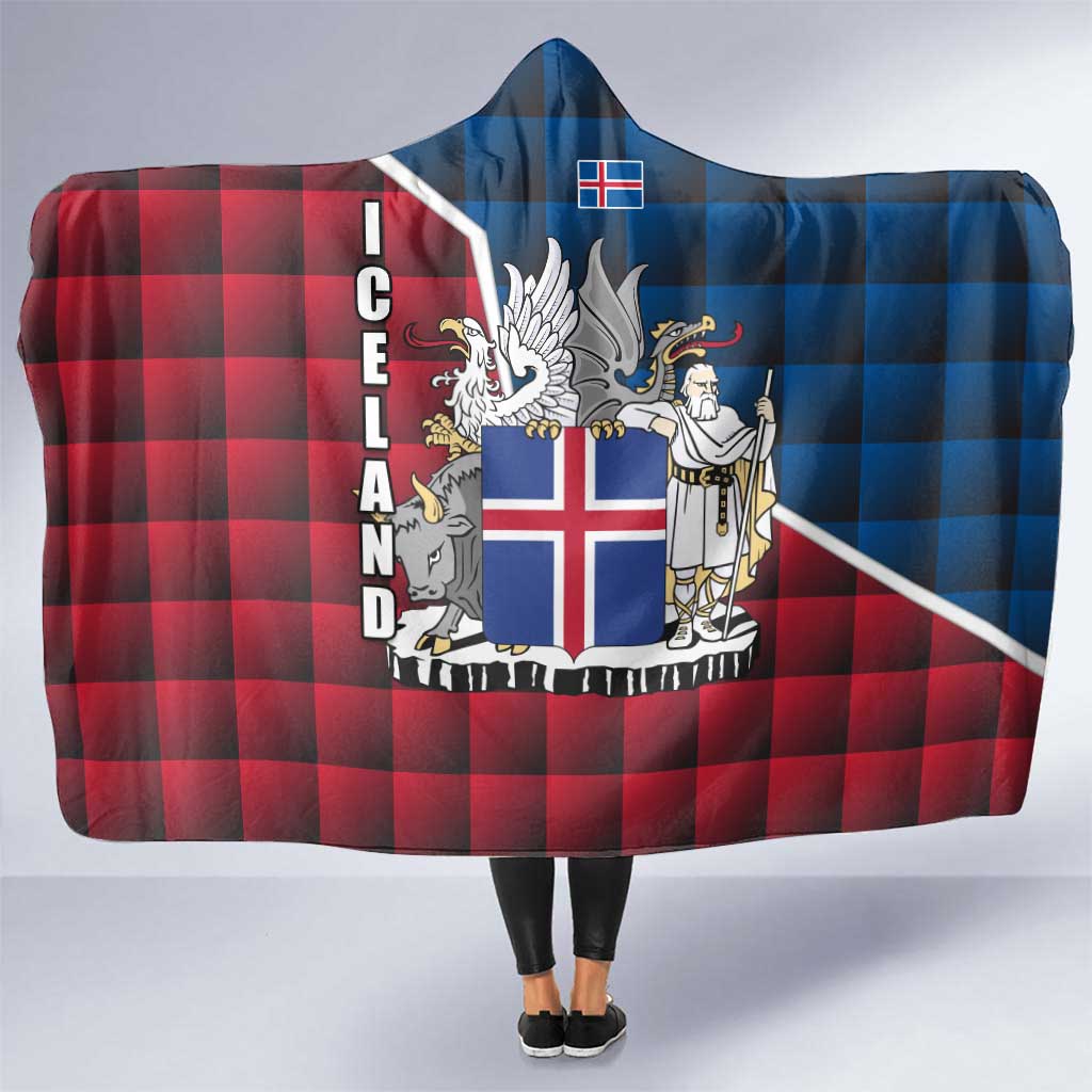 Iceland Crest Hooded Blanket with Viking Dragon and Icelandic Flag Plaid Pattern - Wonder Print Shop