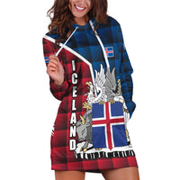 Iceland Crest Hoodie Dress with Viking Dragon and Icelandic Flag Plaid Pattern - Wonder Print Shop