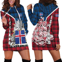 Iceland Crest Hoodie Dress with Viking Dragon and Icelandic Flag Plaid Pattern - Wonder Print Shop