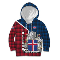 Iceland Crest Kid Hoodie with Viking Dragon and Icelandic Flag Plaid Pattern - Wonder Print Shop