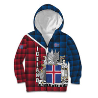 Iceland Crest Kid Hoodie with Viking Dragon and Icelandic Flag Plaid Pattern - Wonder Print Shop