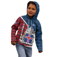 Iceland Crest Kid Hoodie with Viking Dragon and Icelandic Flag Plaid Pattern - Wonder Print Shop