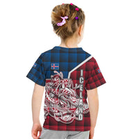Iceland Crest Kid T Shirt with Viking Dragon and Icelandic Flag Plaid Pattern - Wonder Print Shop