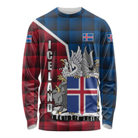 Iceland Crest Long Sleeve Shirt with Viking Dragon and Icelandic Flag Plaid Pattern - Wonder Print Shop