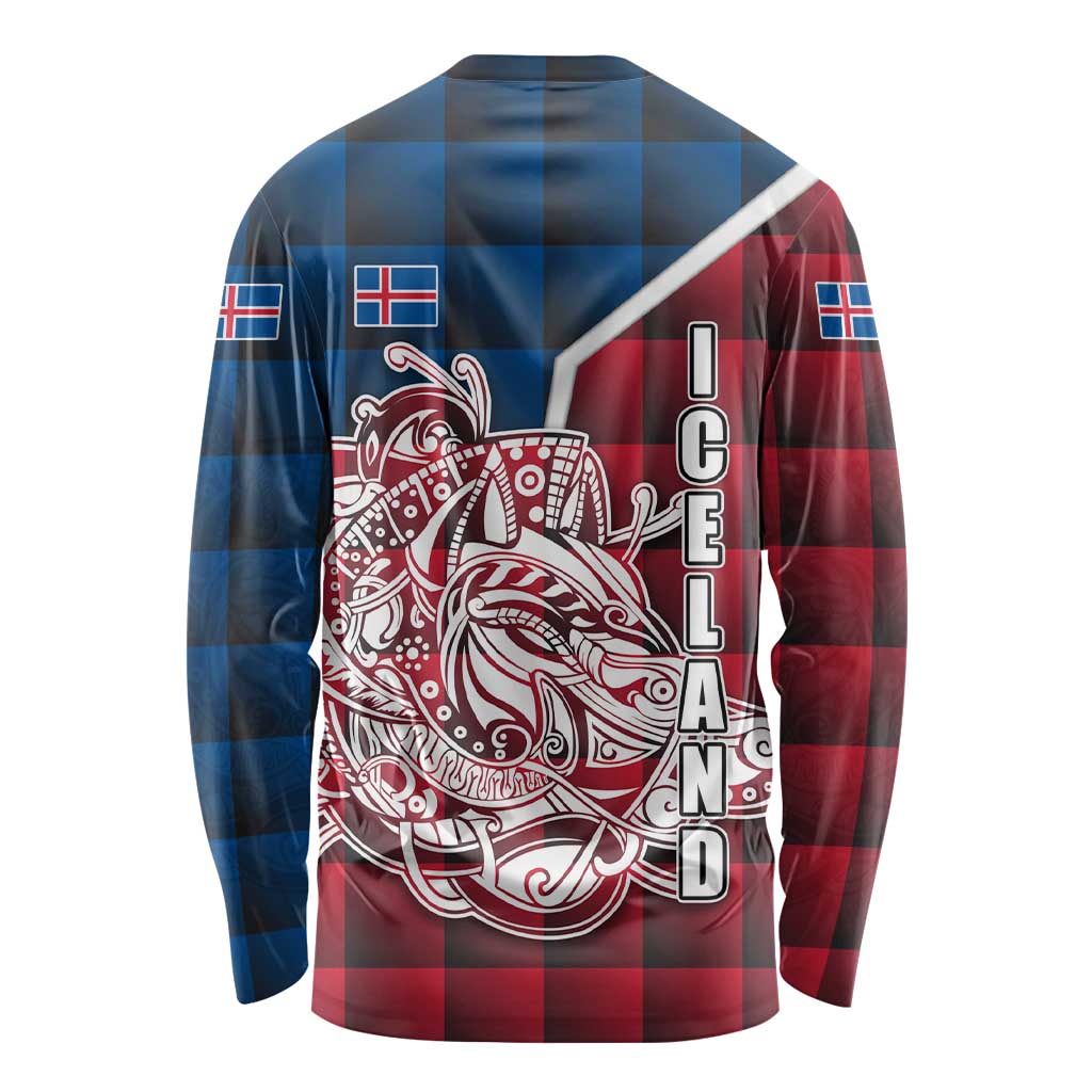 Iceland Crest Long Sleeve Shirt with Viking Dragon and Icelandic Flag Plaid Pattern - Wonder Print Shop