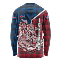 Iceland Crest Long Sleeve Shirt with Viking Dragon and Icelandic Flag Plaid Pattern - Wonder Print Shop
