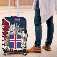 Iceland Crest Luggage Cover with Viking Dragon and Icelandic Flag Plaid Pattern - Wonder Print Shop