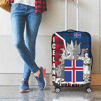 Iceland Crest Luggage Cover with Viking Dragon and Icelandic Flag Plaid Pattern - Wonder Print Shop