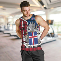 Iceland Crest Men Tank Top with Viking Dragon and Icelandic Flag Plaid Pattern - Wonder Print Shop