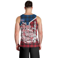 Iceland Crest Men Tank Top with Viking Dragon and Icelandic Flag Plaid Pattern - Wonder Print Shop