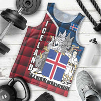 Iceland Crest Men Tank Top with Viking Dragon and Icelandic Flag Plaid Pattern - Wonder Print Shop