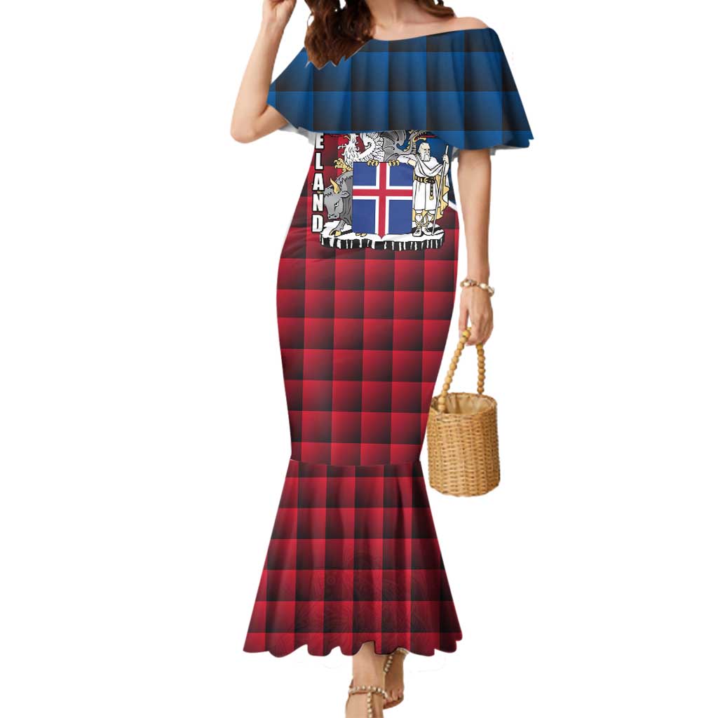Iceland Crest Mermaid Dress with Viking Dragon and Icelandic Flag Plaid Pattern - Wonder Print Shop
