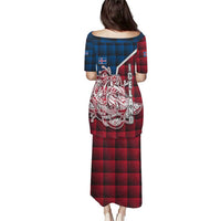 Iceland Crest Puletasi with Viking Dragon and Icelandic Flag Plaid Pattern - Wonder Print Shop