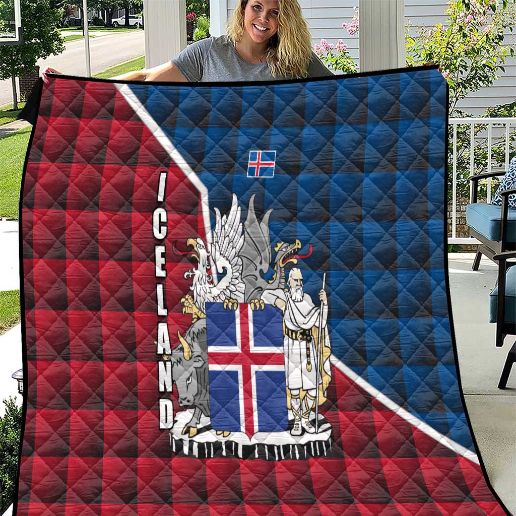 Iceland Crest Quilt with Viking Dragon and Icelandic Flag Plaid Pattern - Wonder Print Shop