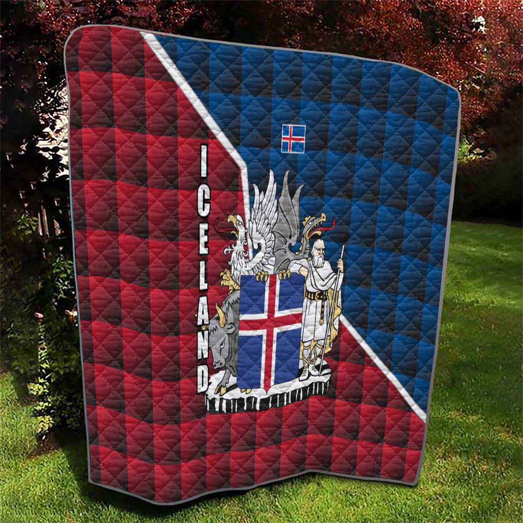 Iceland Crest Quilt with Viking Dragon and Icelandic Flag Plaid Pattern - Wonder Print Shop