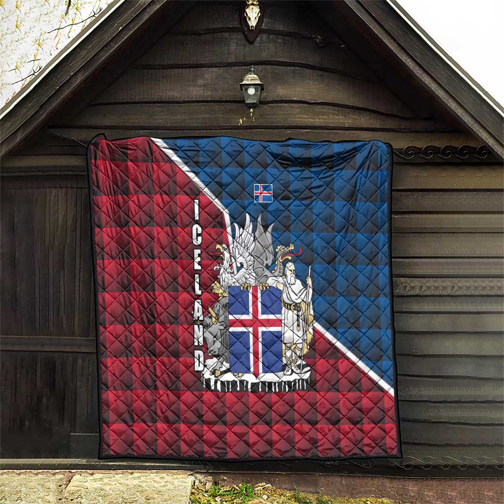 Iceland Crest Quilt with Viking Dragon and Icelandic Flag Plaid Pattern - Wonder Print Shop