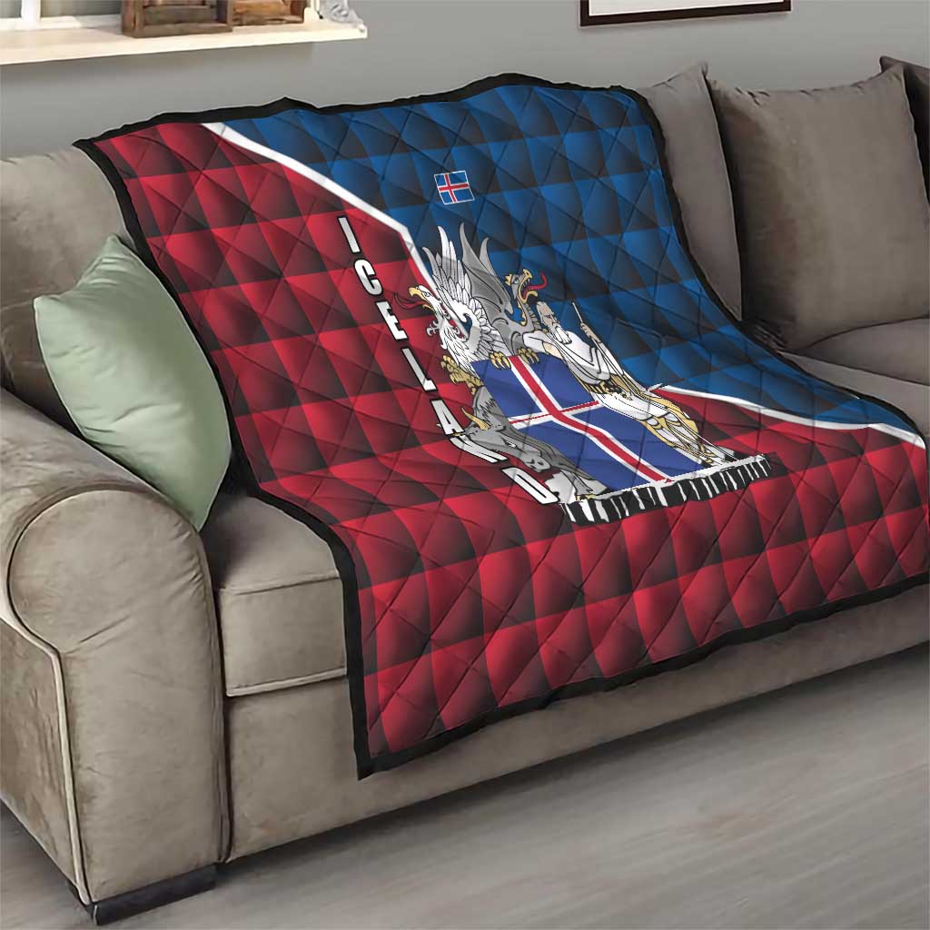 Iceland Crest Quilt with Viking Dragon and Icelandic Flag Plaid Pattern - Wonder Print Shop
