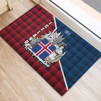Iceland Crest Rubber Doormat with Viking Dragon and Icelandic Flag Plaid Pattern - Wonder Print Shop