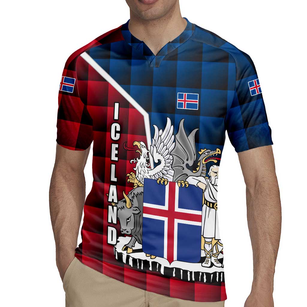 Iceland Crest Rugby Jersey with Viking Dragon and Icelandic Flag Plaid Pattern - Wonder Print Shop