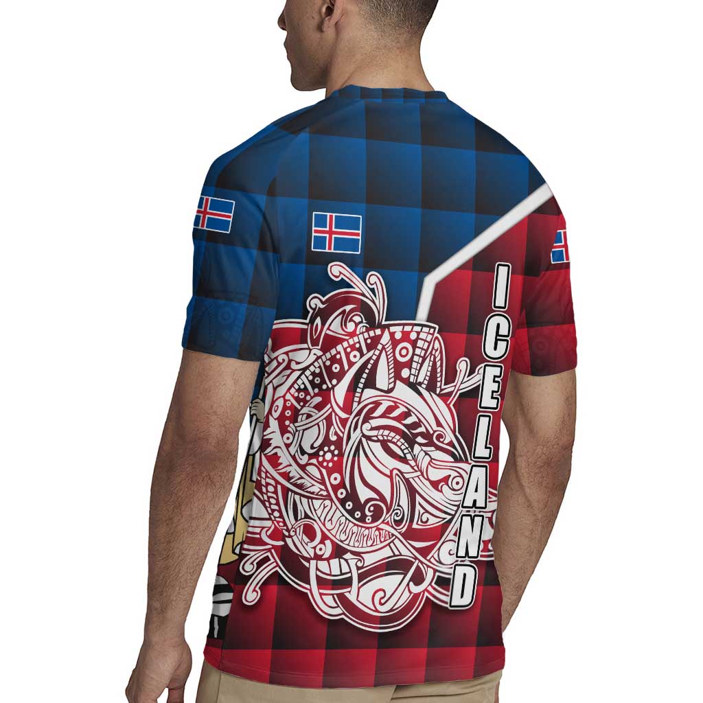 Iceland Crest Rugby Jersey with Viking Dragon and Icelandic Flag Plaid Pattern - Wonder Print Shop