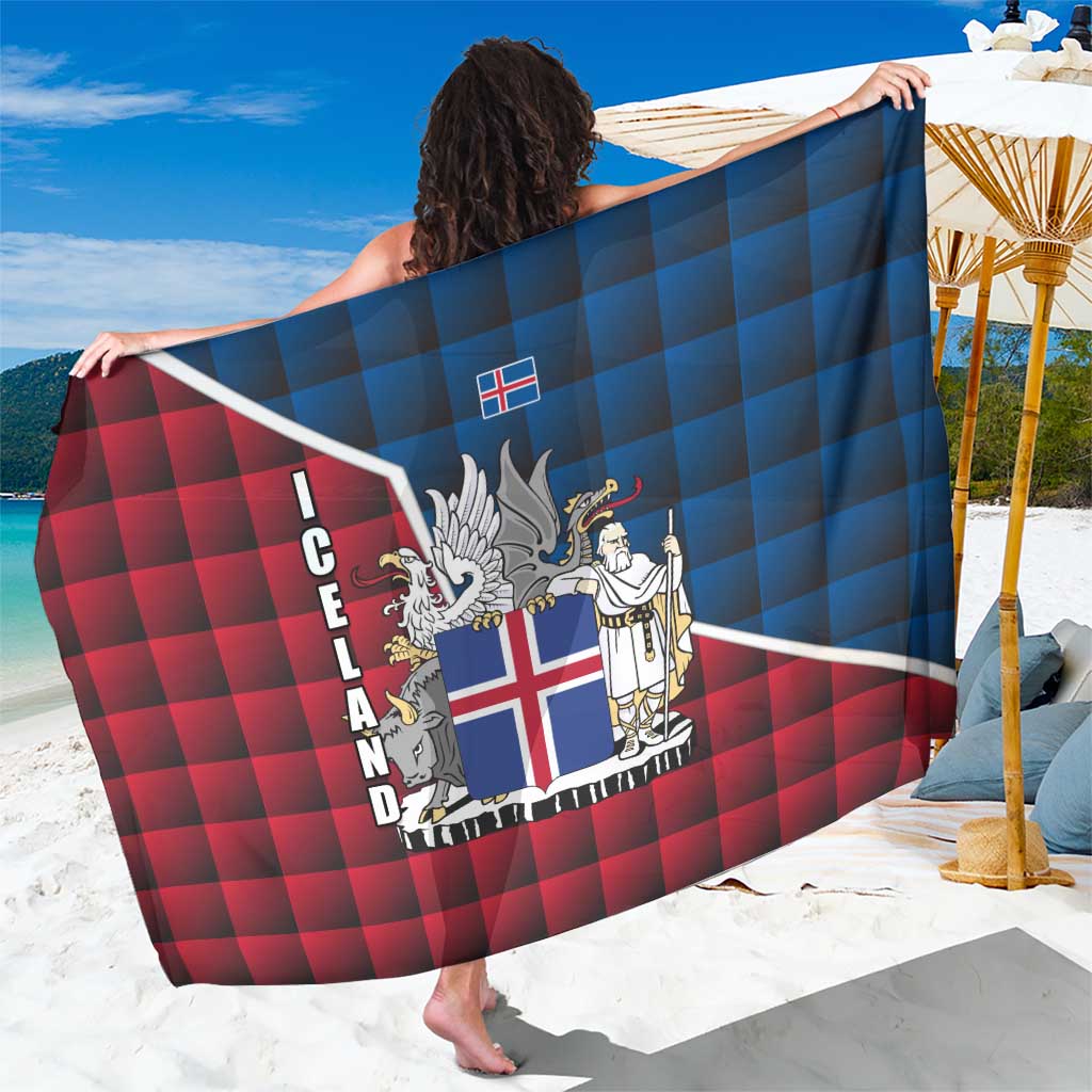 Iceland Crest Sarong with Viking Dragon and Icelandic Flag Plaid Pattern - Wonder Print Shop
