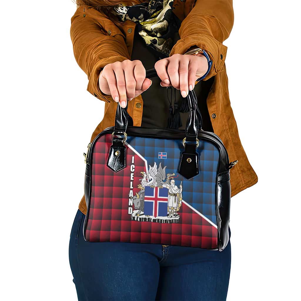 Iceland Crest Shoulder Handbag with Viking Dragon and Icelandic Flag Plaid Pattern - Wonder Print Shop
