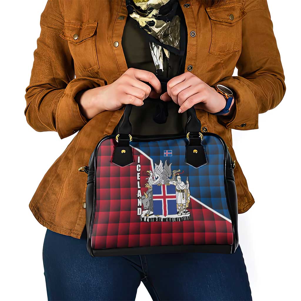 Iceland Crest Shoulder Handbag with Viking Dragon and Icelandic Flag Plaid Pattern - Wonder Print Shop