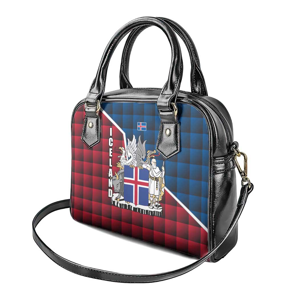 Iceland Crest Shoulder Handbag with Viking Dragon and Icelandic Flag Plaid Pattern - Wonder Print Shop