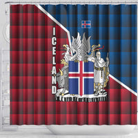 Iceland Crest Shower Curtain with Viking Dragon and Icelandic Flag Plaid Pattern - Wonder Print Shop
