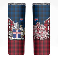 Iceland Crest Skinny Tumbler with Viking Dragon and Icelandic Flag Plaid Pattern - Wonder Print Shop