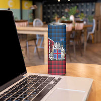 Iceland Crest Skinny Tumbler with Viking Dragon and Icelandic Flag Plaid Pattern - Wonder Print Shop
